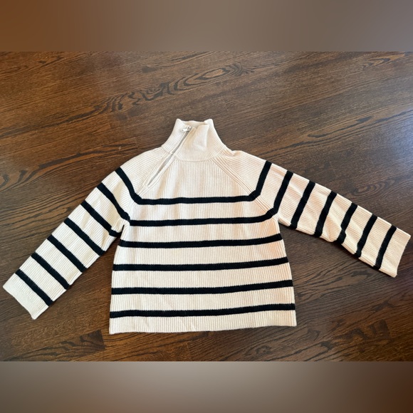 Zara Black and Cream Striped Turtleneck Sweater - Picture 1 of 4
